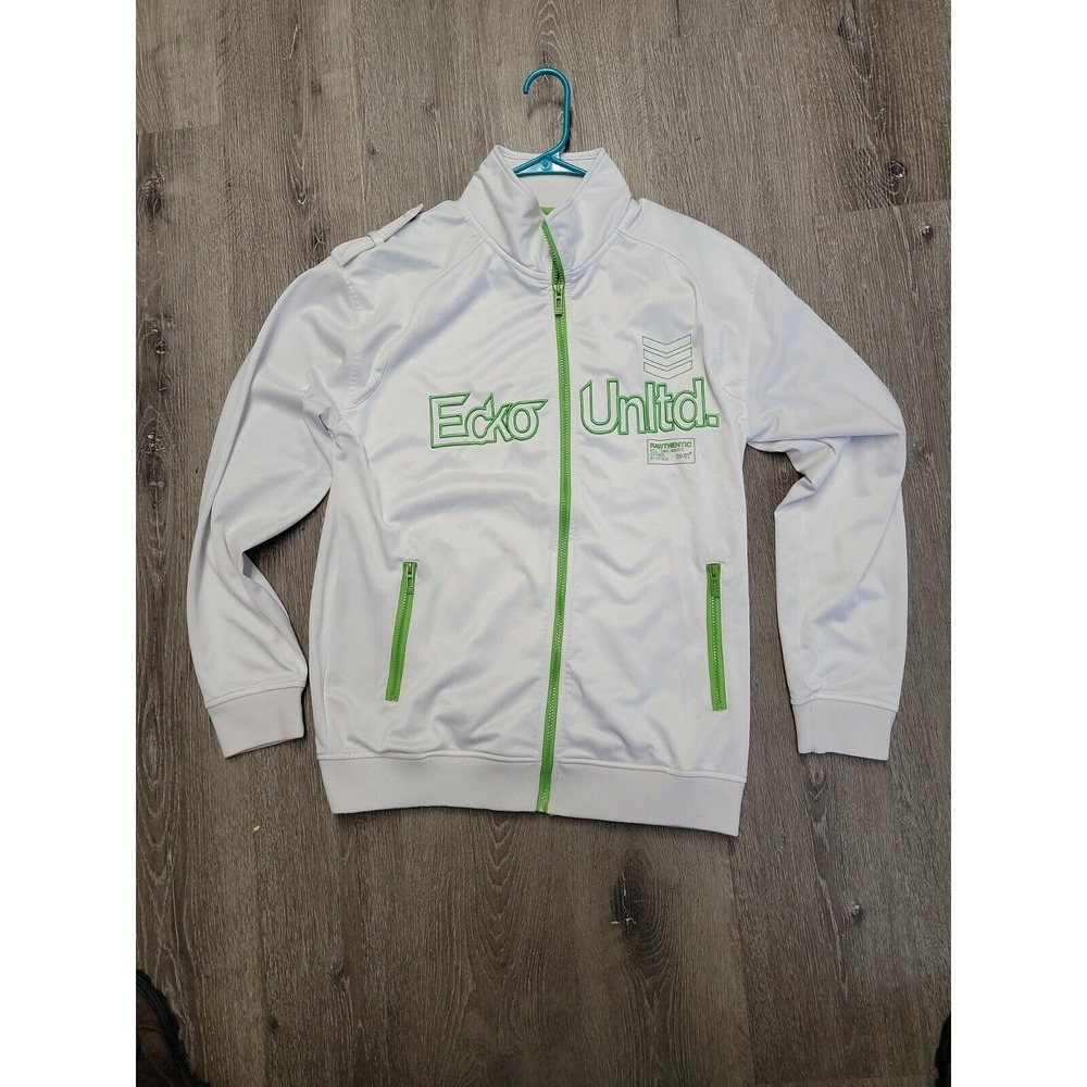 Ecko Unlimited Zip Up Sweatshirt Size Large White lime green